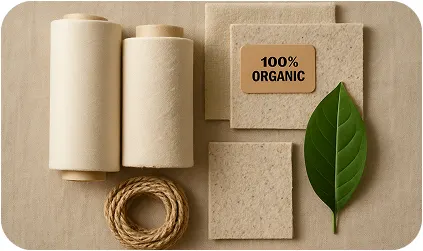 Екологічна бавовна та перероблений пластик лежать на столі естетично