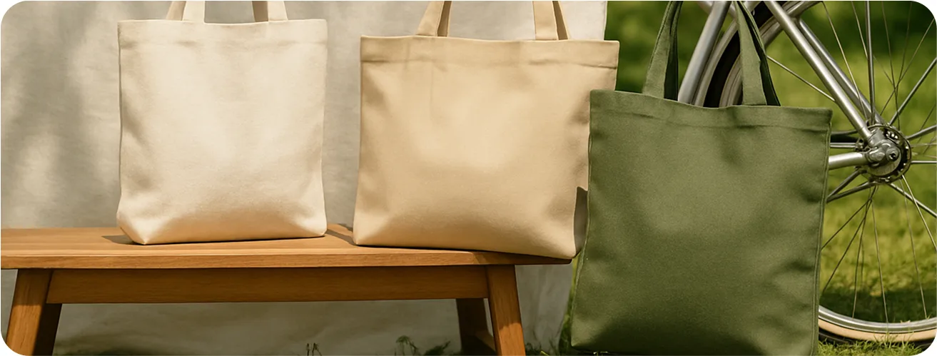 Сумки-шопери стоять на лавці.